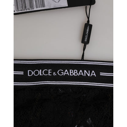 Dolce & Gabbana Black Lace Slip Brief Logo Waistband  Underwear