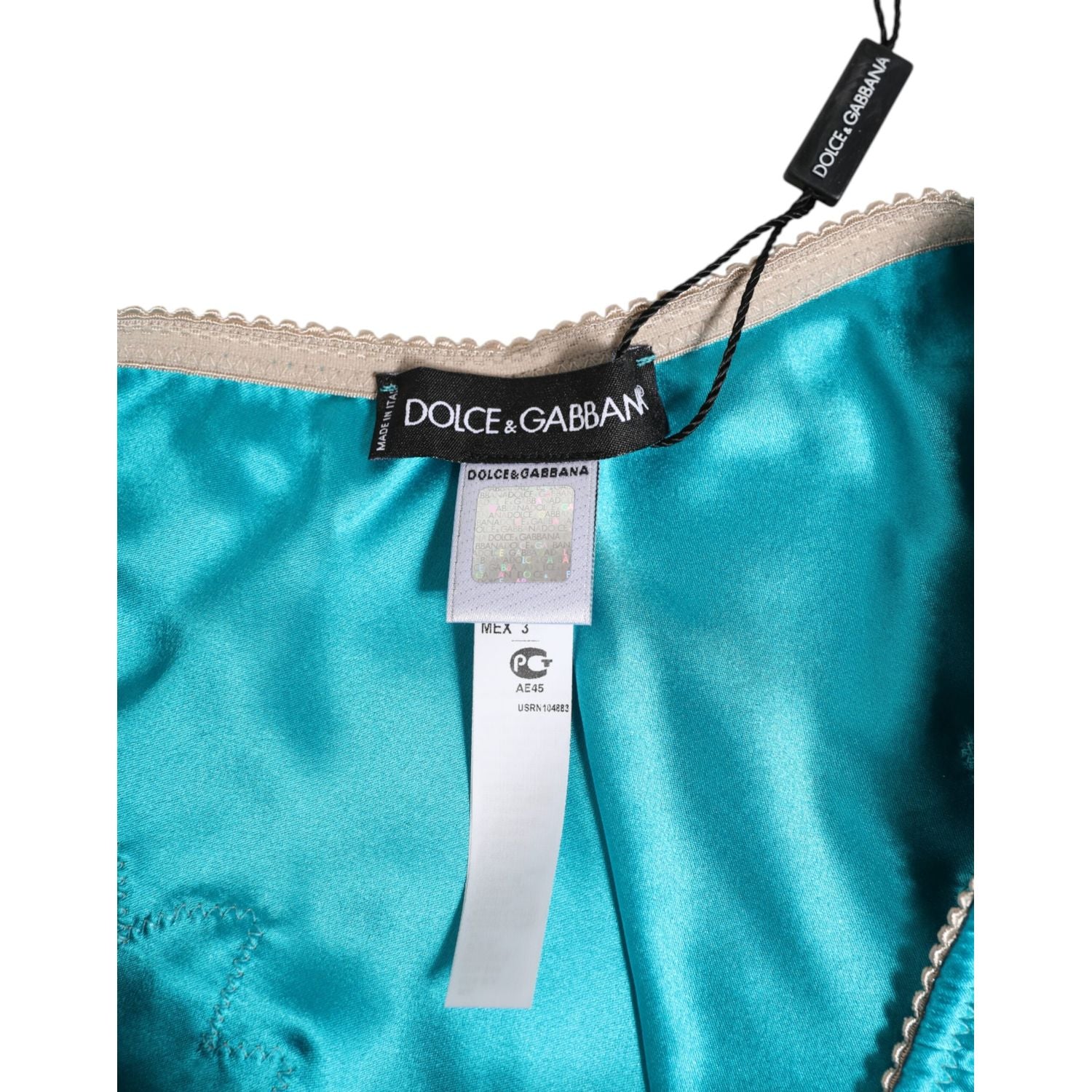 Dolce & Gabbana Blue Silk Satin Floral Lace Trim New Slip Underwear