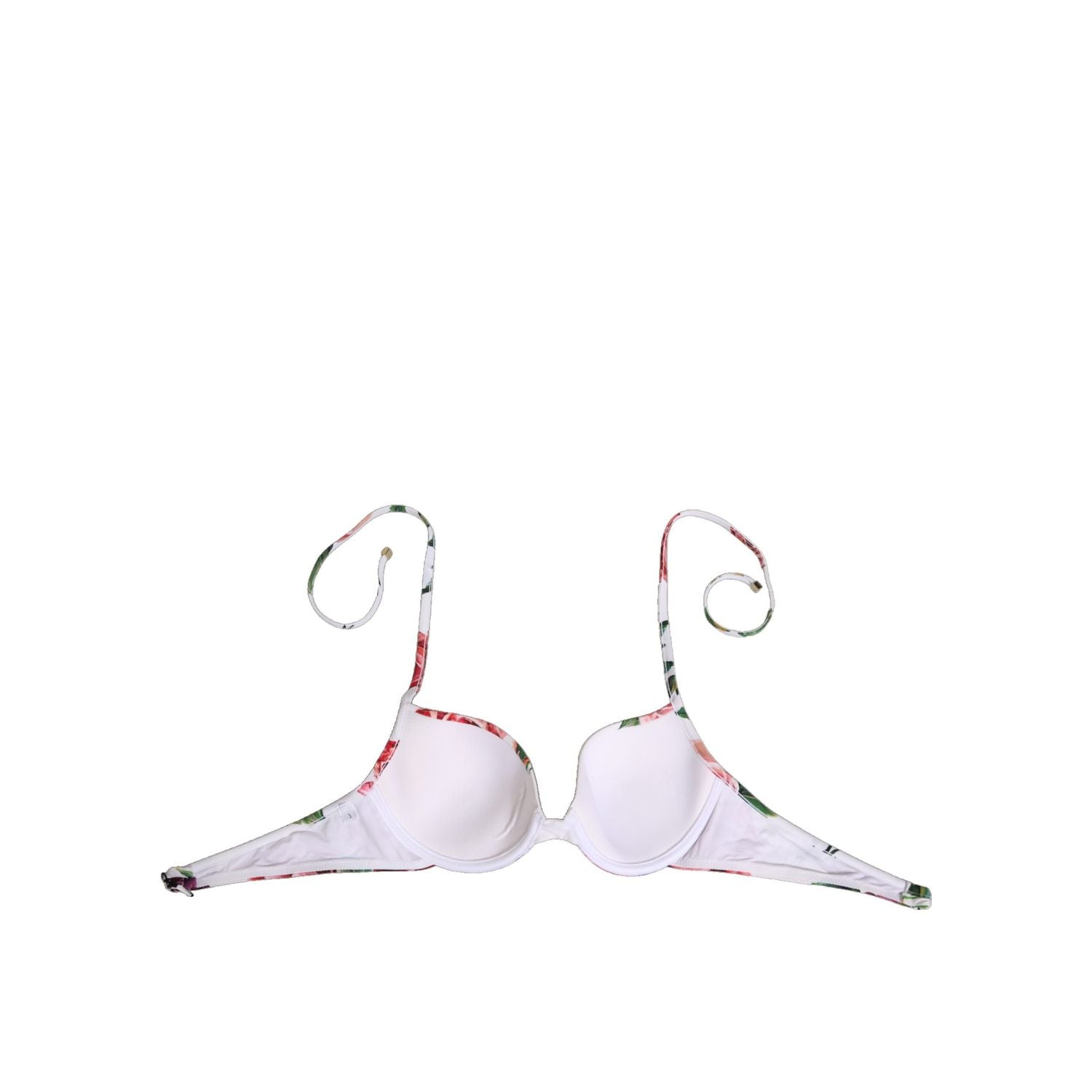 Dolce & Gabbana White Floral Print Halter Bikini Top Swimwear