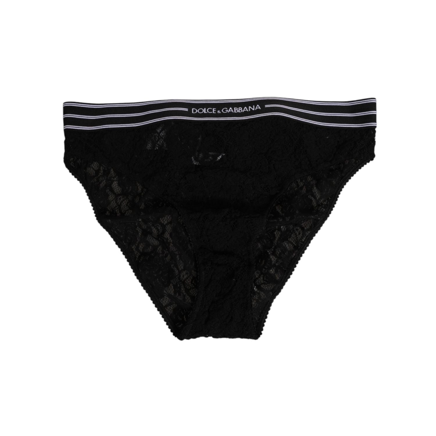 Dolce & Gabbana Black Lace Slip Brief Logo Waistband Underwear