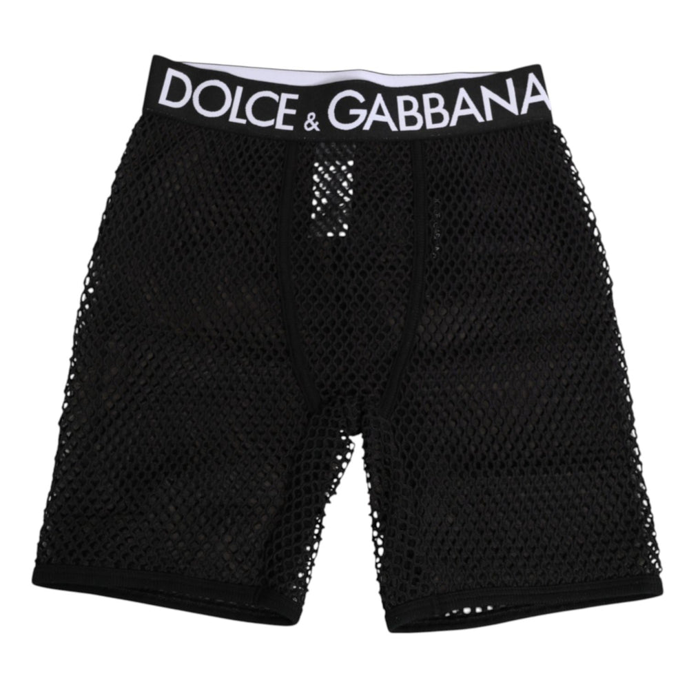 Dolce & Gabbana Black Cotton Logo Shorts Midi Trouser Underwear with mesh design and bold logo waistband.