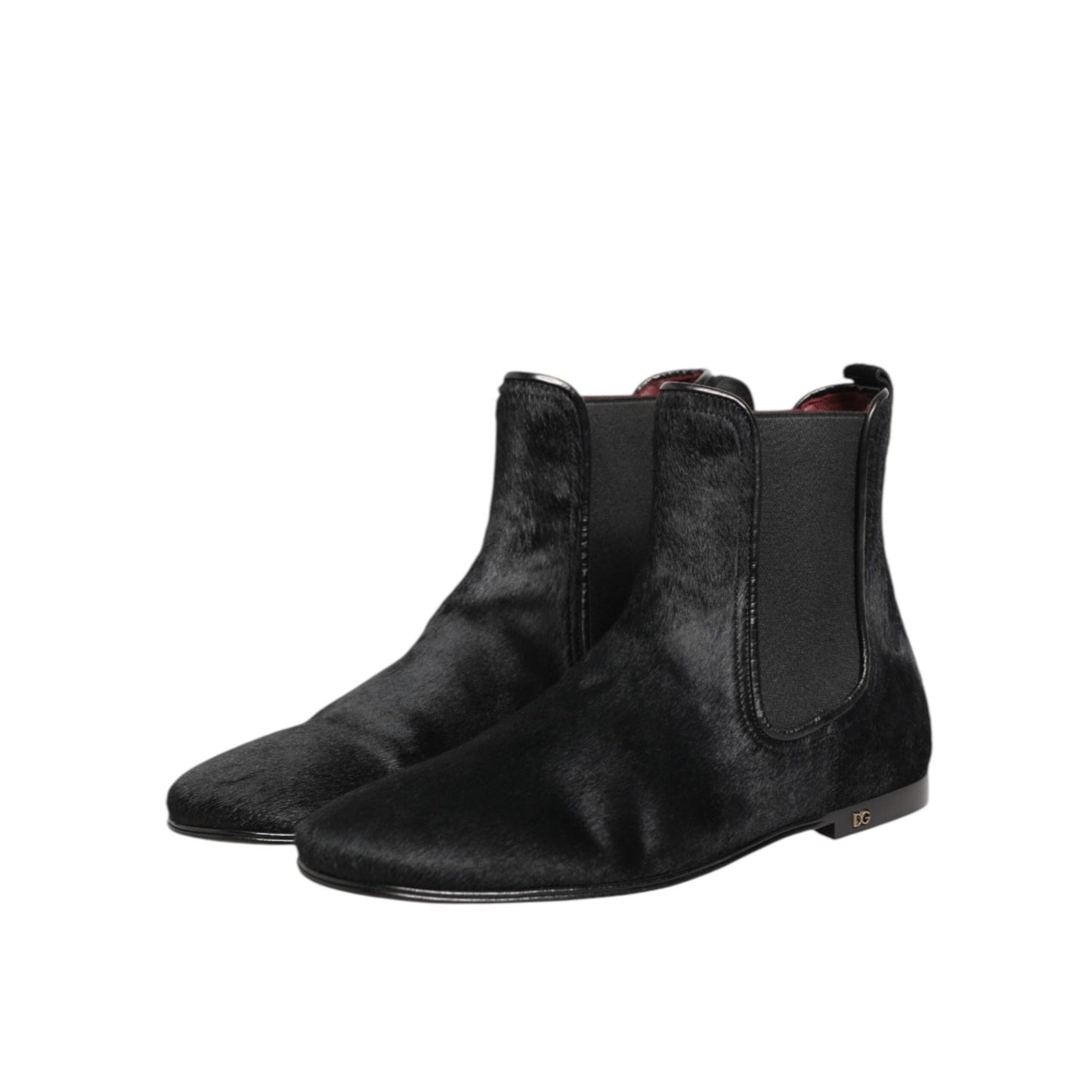 Dolce & Gabbana Black Leather Fur Men CHELSEA Boots Shoes