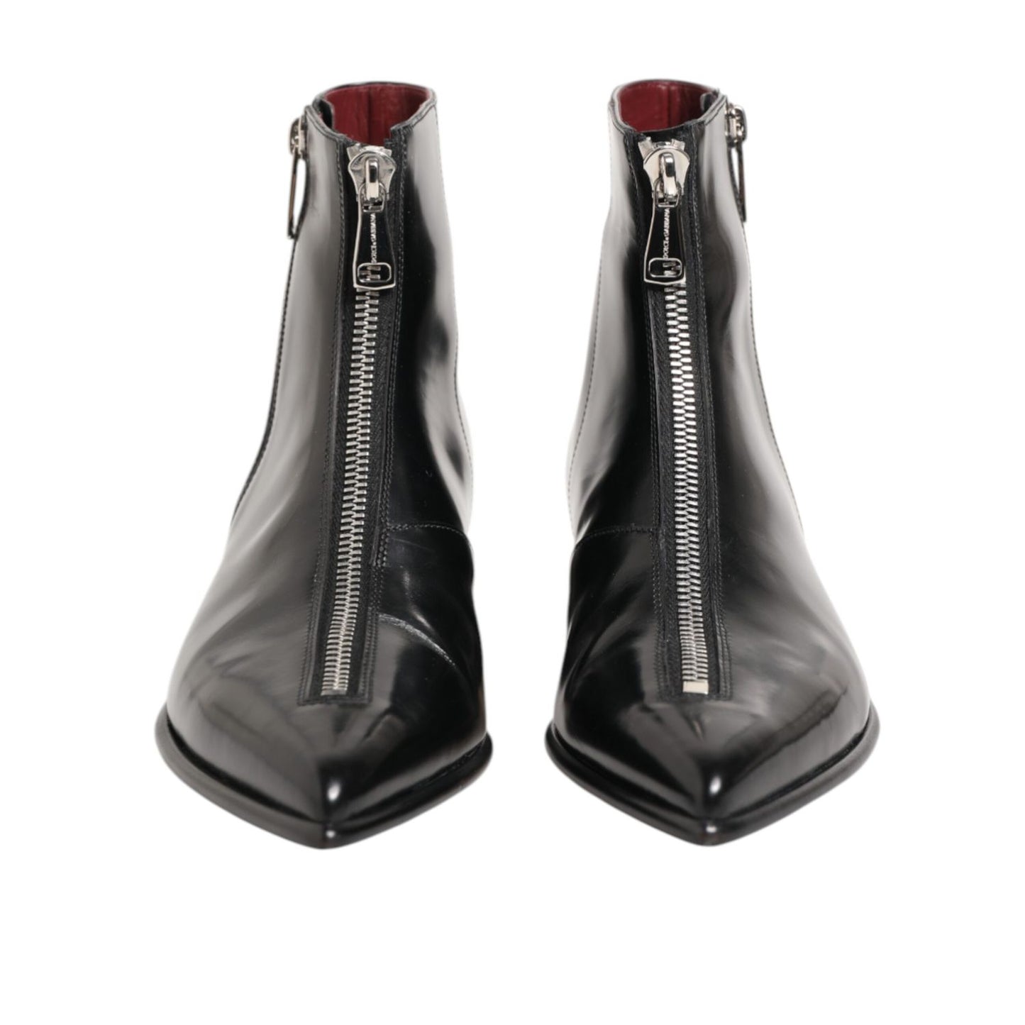 Dolce & Gabbana Black Calfskin Leather Men SHORT Boots Shoes with sleek design and side zipper closure, perfect for all occasions.