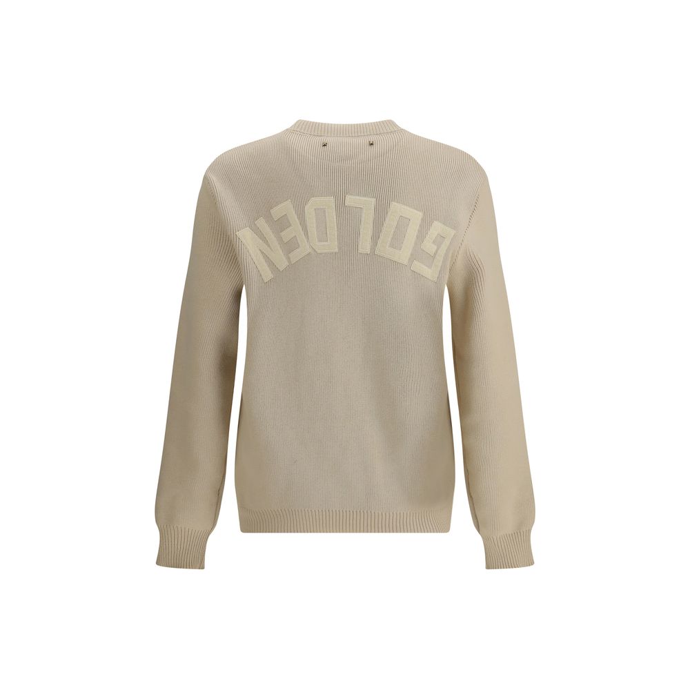 Golden Goose Beige Cotton Sweatshirt with back logo, ribbed-knit, crewneck, long sleeves, perfect for casual-chic or layered outfits.