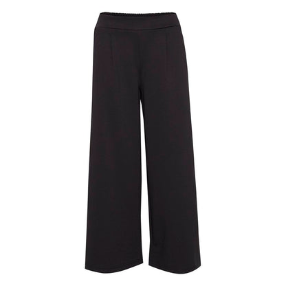 ICHI Black Recycled Polyester Flared Pants with bootcut design and mid-rise waist for modern style and comfort.