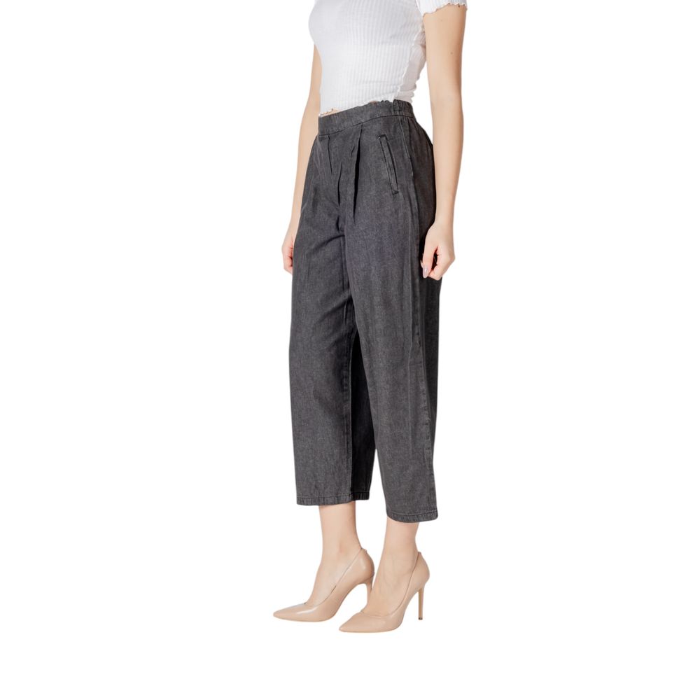 ICHI Black Cotton Cropped Jeans
