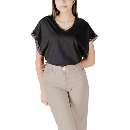 ICHI Black Cotton T-Shirt 1728,71956299936,Black,Clothing,ICHI,IT38|XS,IT40|S,IT42|M,New with tags,T-Shirts - Clothing,T-Shirts - T-Shirts - Clothing,Women