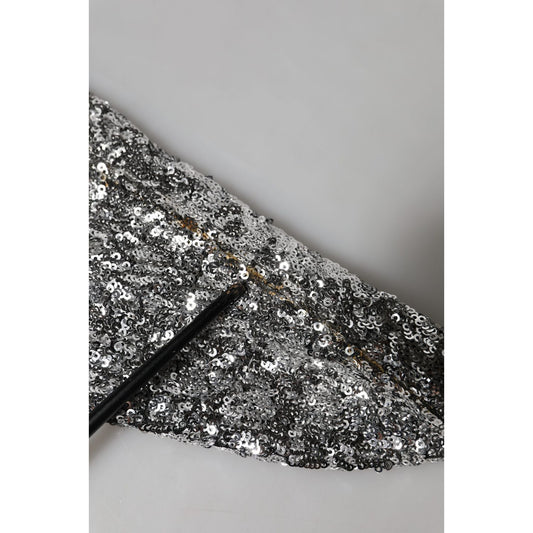 Dolce & Gabbana Silver Sequins Glitter High Heel Boot Shoes