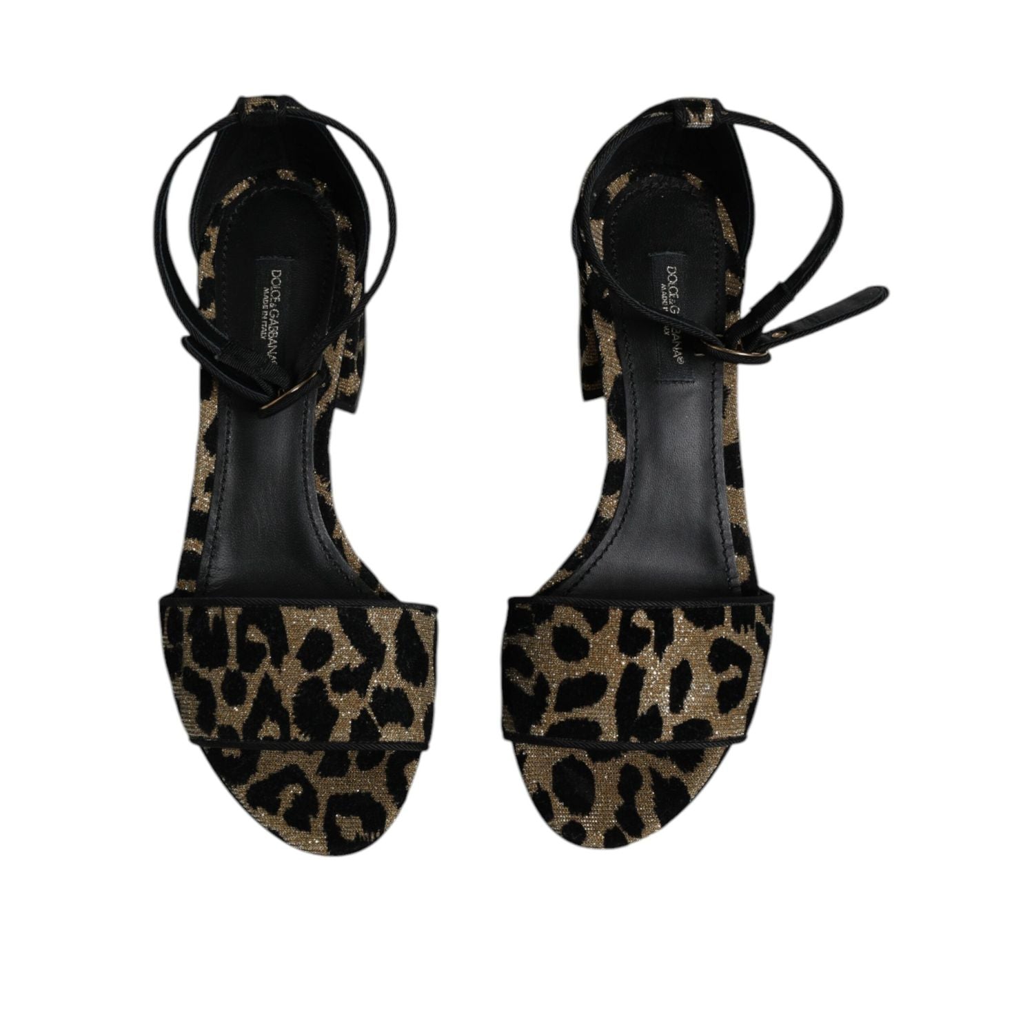 Dolce & Gabbana Gold Leopard Ankle Strap Heels Sandals Shoes