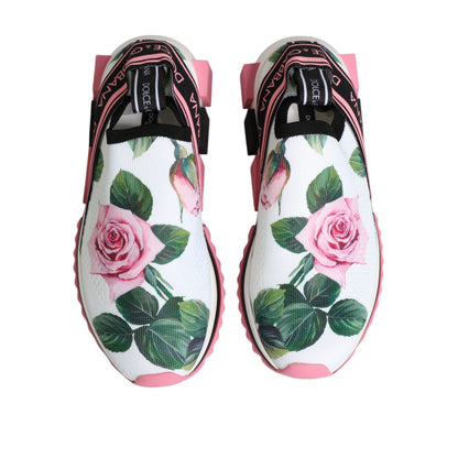 Dolce & Gabbana White Rose Print Sorrento Sneakers Shoes