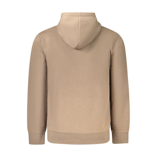 Back view of Timberland Brown Cotton Men Sweater showcasing hood design and soft texture, perfect for casual wear.