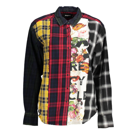 Desigual Black Cotton Shirt with Italian collar, long sleeves, contrasting details, and logo on display