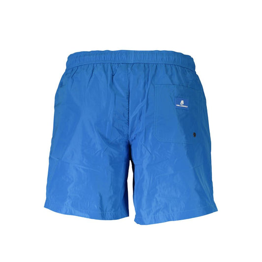 Karl Lagerfeld Blue Polyester Swimwear with elastic waistband and back pocket, featuring slip inside and contrasting details.