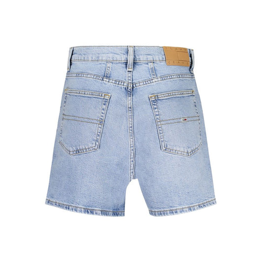 Back view of Tommy Hilfiger Blue Cotton Short with 5 pockets, button and zip closure, embroidery logo, and 50% regenerative cotton.