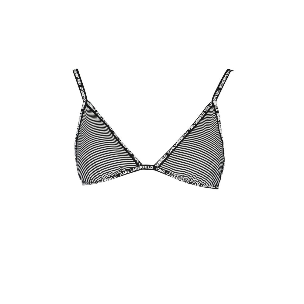 Karl Lagerfeld Black Elastane Swimwear, triangle bikini top with lined interior, removable padding, clip closure, logo details.