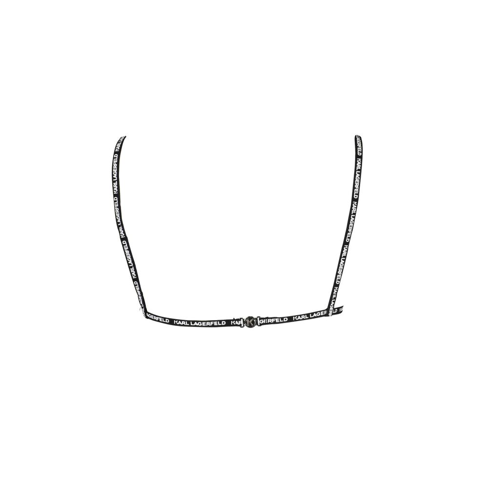 Karl Lagerfeld Black Elastane Swimwear triangle swimsuit with logo straps, clip closure, and contrasting details