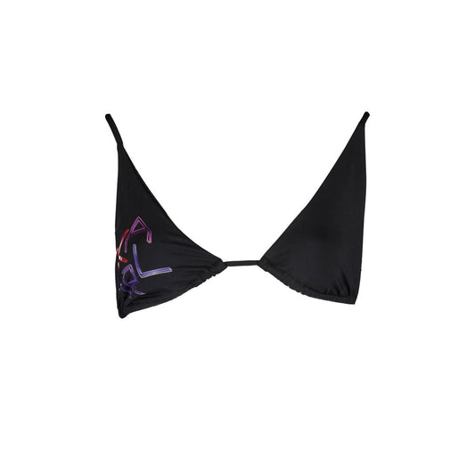 Alt Tag: Karl Lagerfeld Black Elastane Swimwear - Triangle swimsuit with lined interior, contrasting details, laces closure, and logo print.