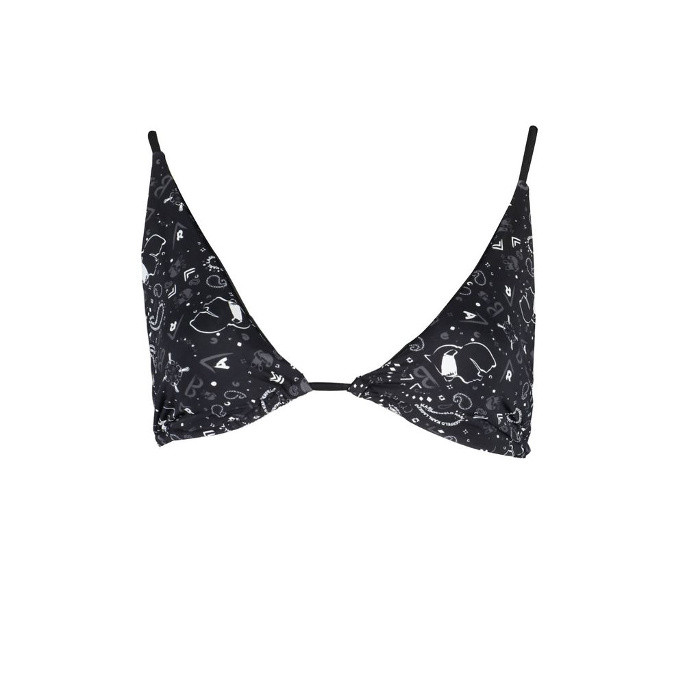 Karl Lagerfeld Black Elastane Swimwear, triangle swimsuit with lined interior and laces closure, featuring logo print.