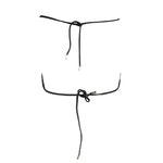 Karl Lagerfeld Black Elastane Swimwear triangle bikini with lined interior and lace closure, featuring logo design.