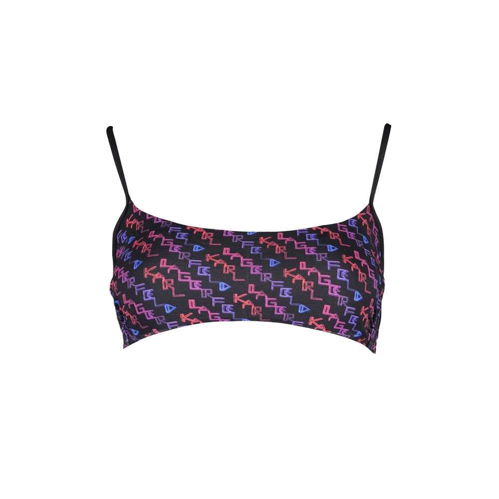 Karl Lagerfeld Black Elastane Swimwear bandeau with colorful logo details, lined interior, removable padding.