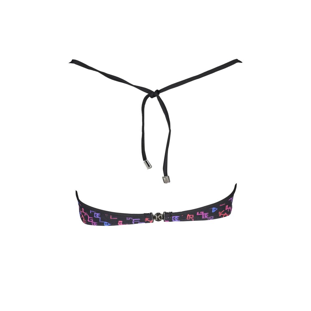 Karl Lagerfeld Black Elastane Swimwear with lacing at the neck and clip closure, featuring lined interior and removable padding.