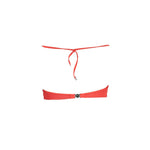 Rear view of Karl Lagerfeld Red Elastane Swimwear with neck fastening and clip closure, featuring logo and contrasting details.