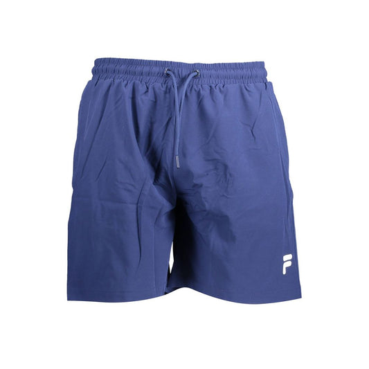 Fila Blue Polyester Swimwear, beach boxer with logo, elastic waistband, laces, 2 side pockets, 1 back pocket, sporty swim shorts.