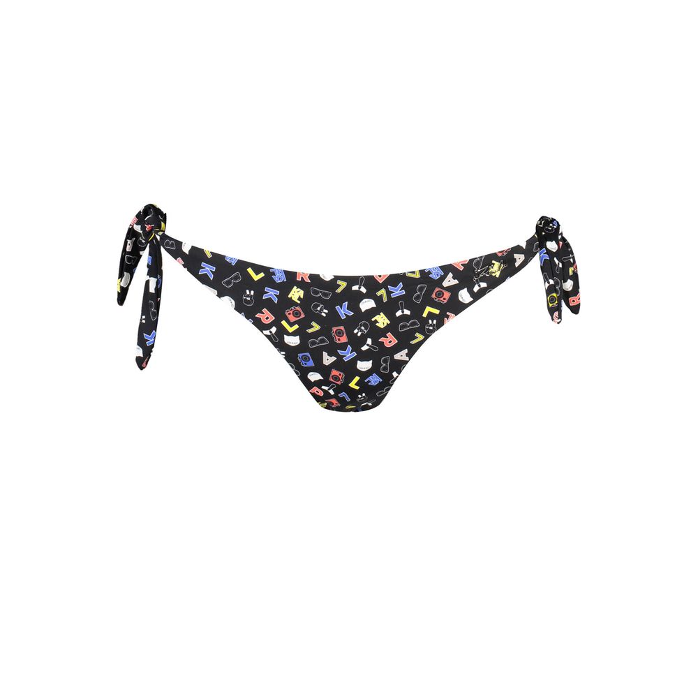 Karl Lagerfeld Black Elastane Swimwear with adjustable straps and logo design, featuring swim briefs for stylish beachwear.