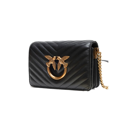PINKO Black Leather Love Click Mini Shoulder Bag