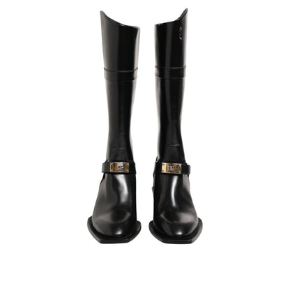 Dolce & Gabbana Black Logo Plaque Over The Calf Boots Shoes