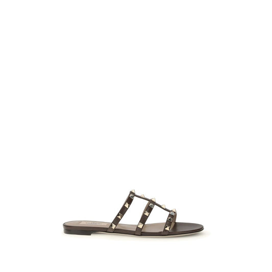 Valentino Garavani Brown Calf Leather Bos Taurus Flat Sandals