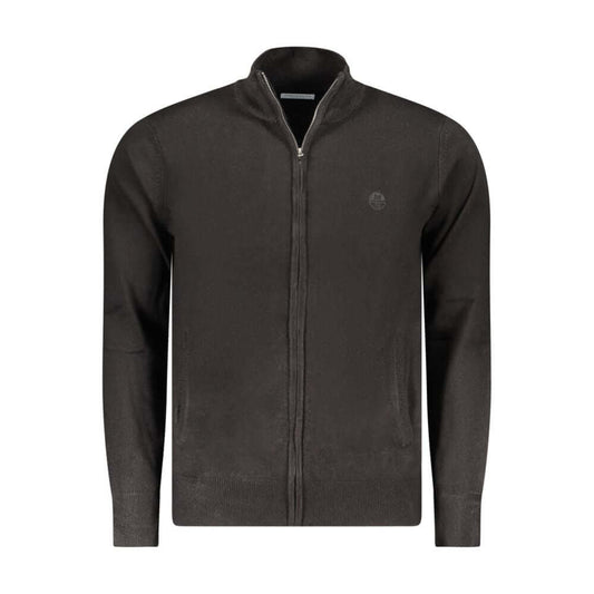 North Sails Black Nylon Sweater with long sleeves, zip closure, two pockets, and embroidery logo displayed on the front.