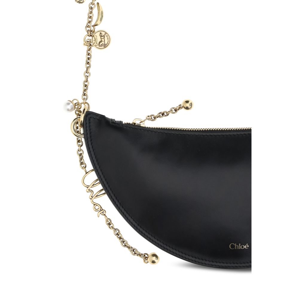 Chloé Icons Shoulder Bag with gold chain and charms, crafted from lambskin nappa leather.
