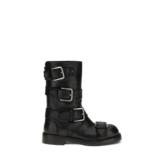 Dolce & Gabbana Black Calf Leather Bos Taurus Lace-Up Boots