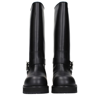 Off-White Black Leather Flat Boots