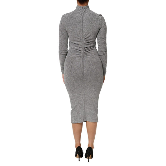 Dolce & Gabbana Gray Nylon Bodycon Sheath Long Sleeves Dress
