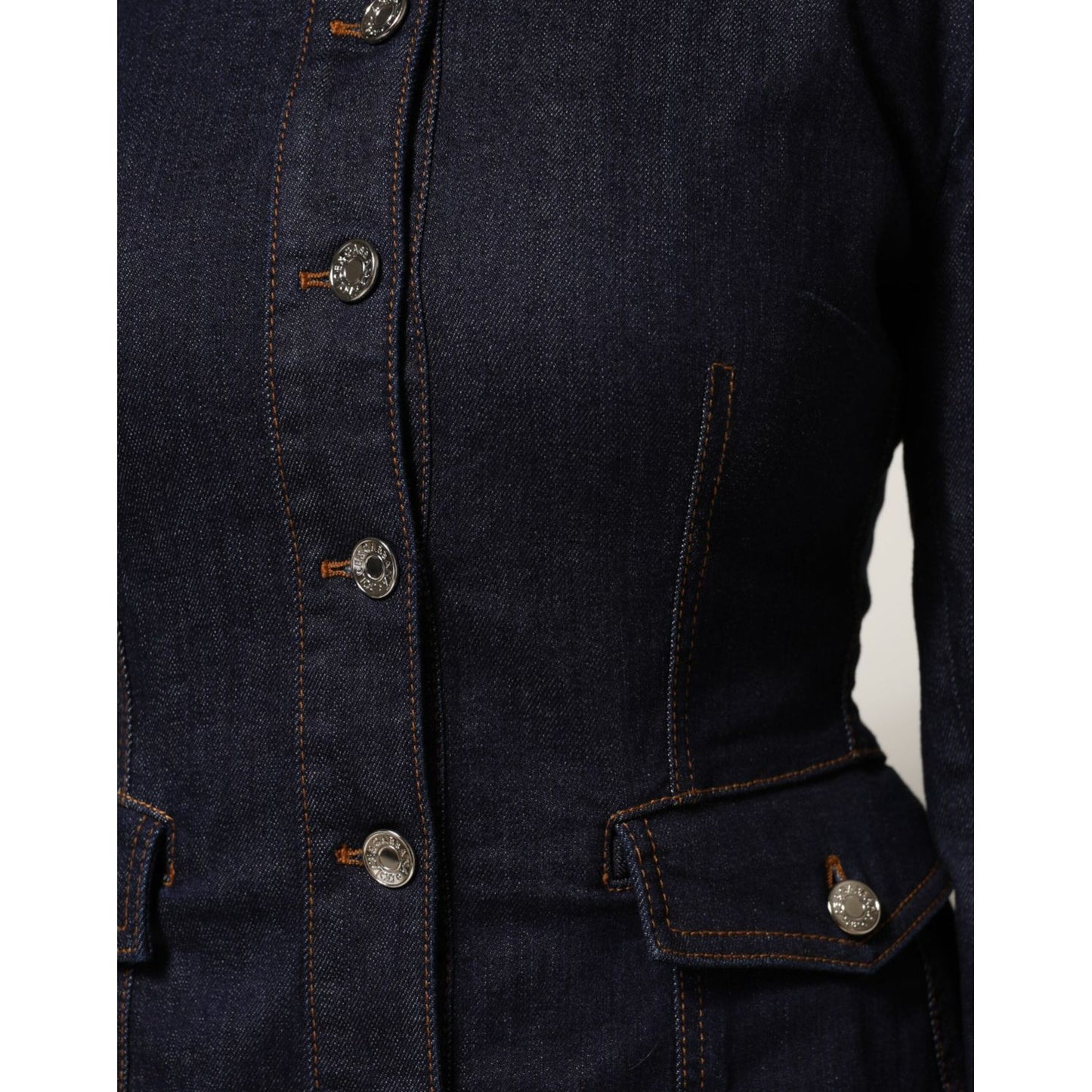 Dolce & Gabbana Dark Blue Cotton Collared Denim Coat Jacket