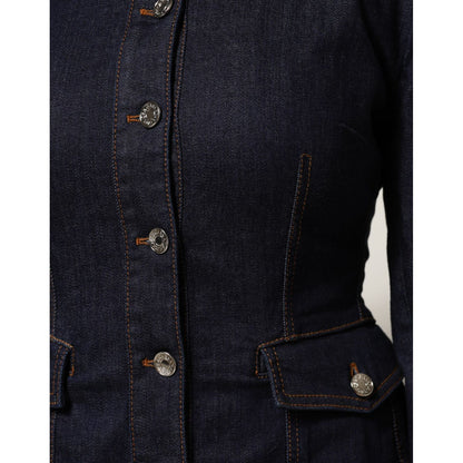 Dolce & Gabbana Dark Blue Cotton Collared Denim Coat Jacket