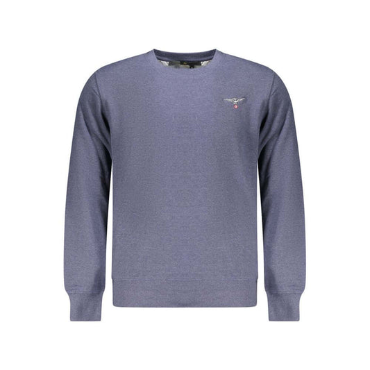 Accademia Militare Blue Cotton Men Sweater with embroidered logo, eco-friendly fabric, crew-neck, long sleeves. Stylish blue men's sweater.