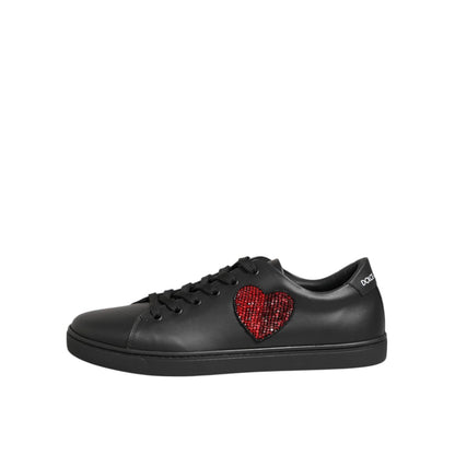 Dolce & Gabbana Black Leather Crystal Heart Sneakers  Shoes