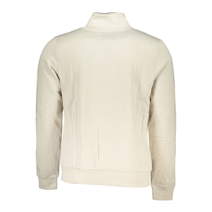 Gianmarco Venturi White Cotton Sweatshirt with long sleeves, fleece material, 2 pockets, zip, embroidery, and logo back view.