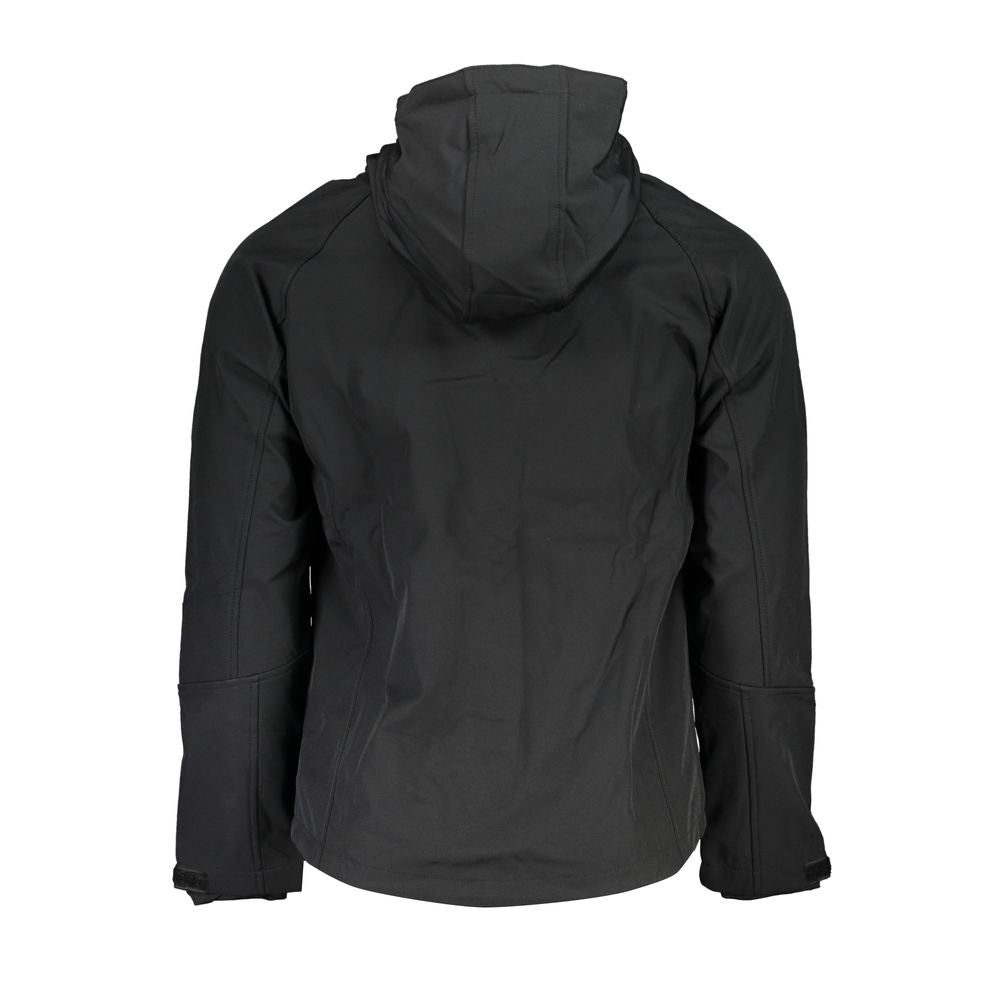 Gianmarco Venturi Black Polyester Jackets & Coat with removable hood and contrast details, back view image