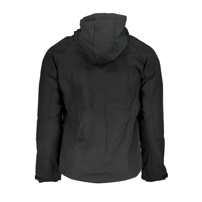 Gianmarco Venturi Black Polyester Jackets & Coat with removable hood and contrast details, back view image