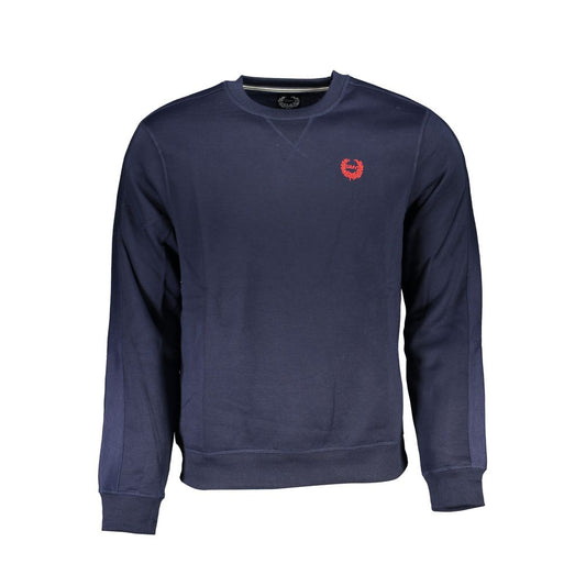 Gianmarco Venturi Blue Cotton Sweatshirt with long sleeves, crew neck, fleece material, and embroidered logo on chest.