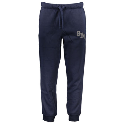 Gianmarco Venturi Blue Cotton Pant, sports trousers featuring elastic waist with laces, 3 pockets, ankle cuff, embroidery, and logo.