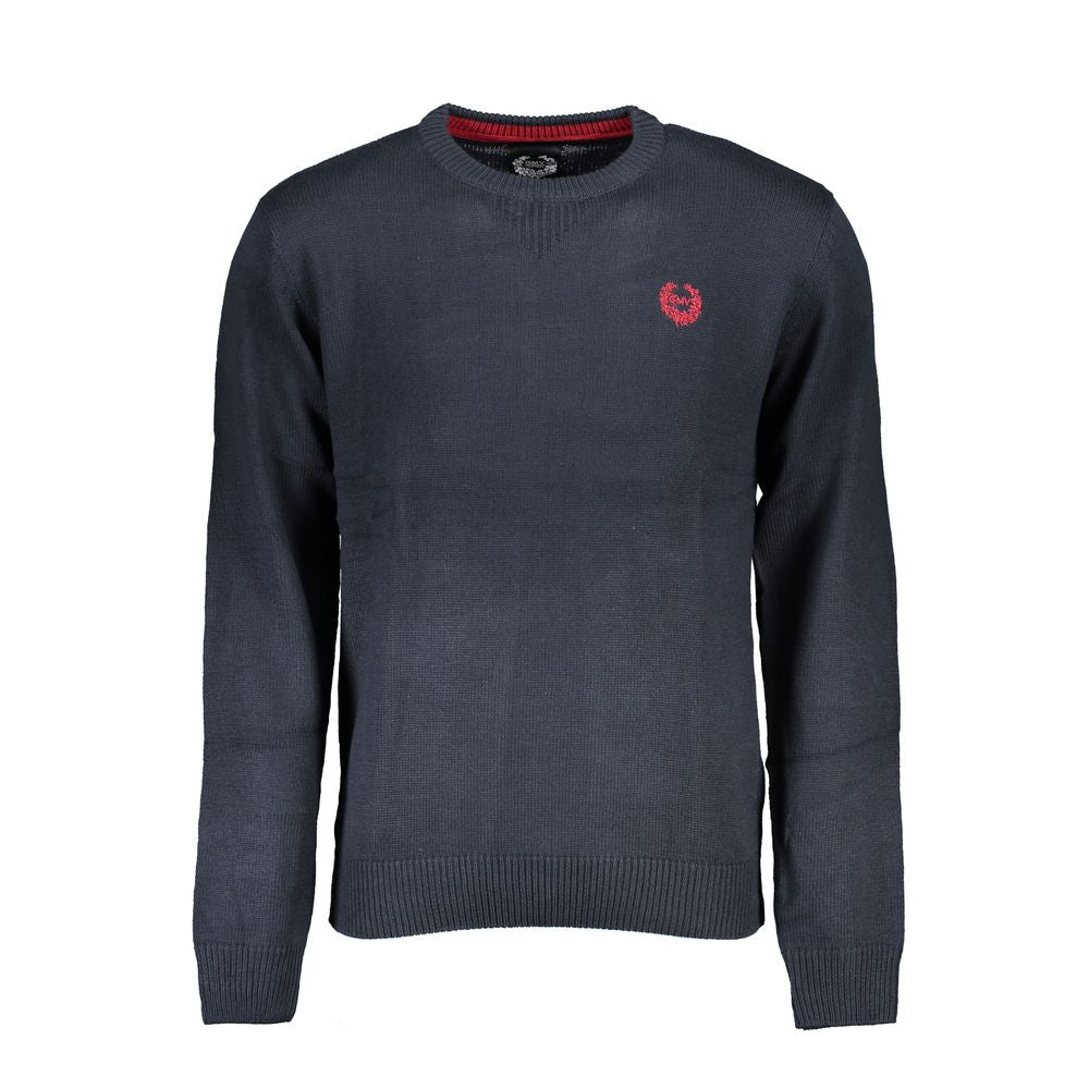 Alt Tag: Gianmarco Venturi Blue Cotton Sweater with long sleeves, crew neck, embroidery, and logo design