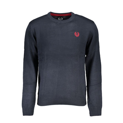 Alt Tag: Gianmarco Venturi Blue Cotton Sweater with long sleeves, crew neck, embroidery, and logo design