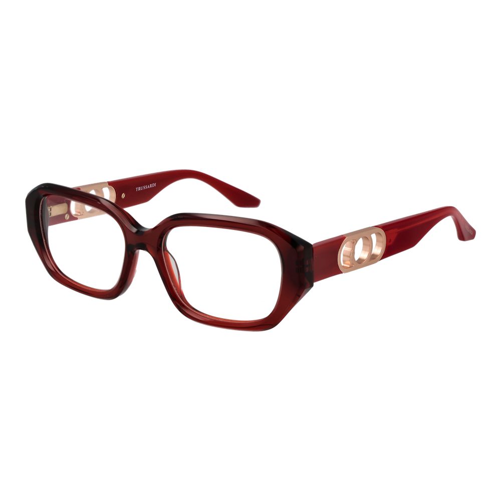 Trussardi Red Acetate Glasses (Frames) for women with full-rim red frame, rectangular style in acetate, includes branded case.