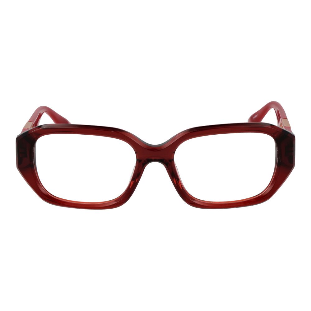 Trussardi Red Acetate Glasses (Frames), full-rim, rectangle style, red color, women, 52-17-145 size, demo lenses, acetate frame.