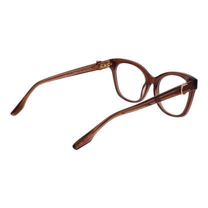 Trussardi Brown Acetate Glasses (Frames) for women in cat eye style, full-rim design, brown acetate frame, and spring hinge.